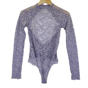 VICTORIAS SECRET Lace Cut Out Back Bodysuit Lavender Sz S Sheer Coquette Lolita